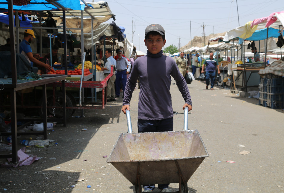 My name is Hussein Subhi, 11. I attend class 3. We are IDPs from Daquq. By collecting garbage in Khabat bridge abouts, I make 5,000IQD ($3.5) a day.